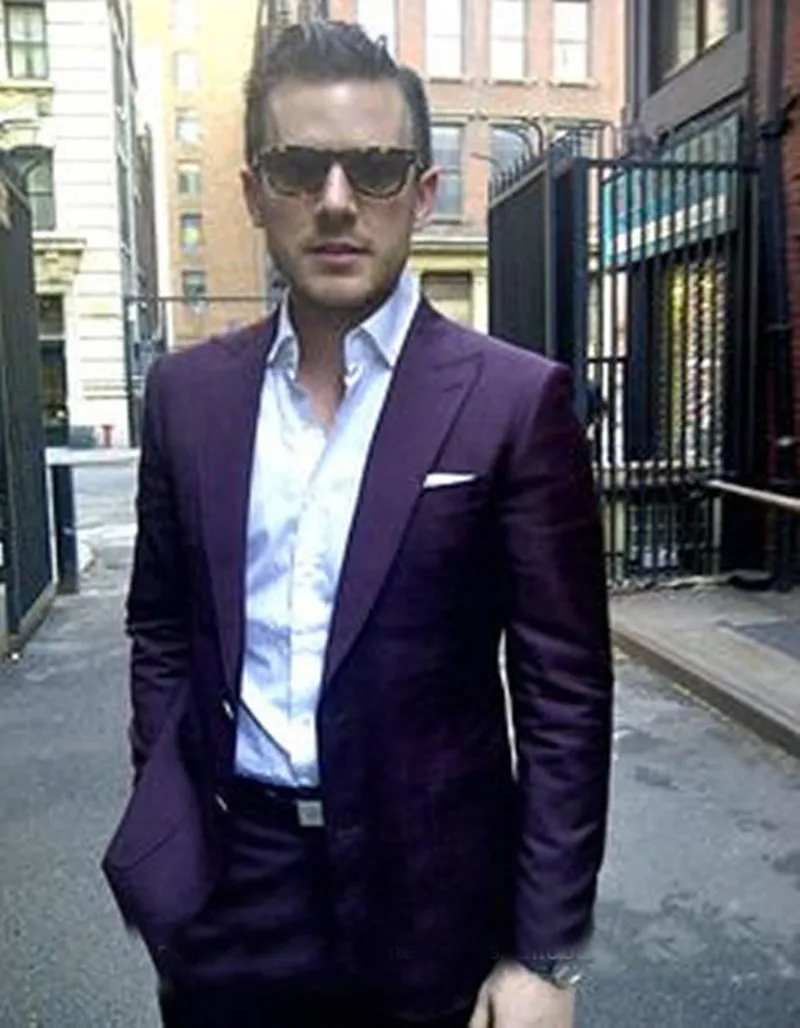 2018 темно-фиолетовый деловой мужской костюм приталенный из 2 предметов