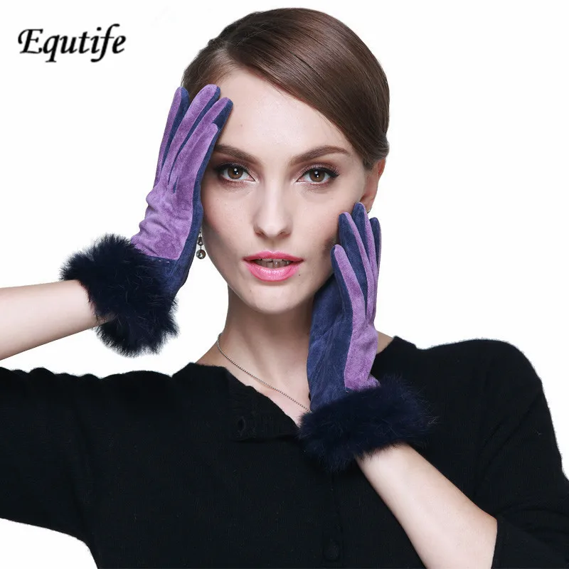 Equtife Elegant Ladys Pig Suede Leather Gloves With Cute Rabbit Hair Keep Warm Short Wrist Gloves High Quality Women Mittens
Equtife Elegant Ladys Pig Suede Leather Gloves With Cute Rabbit Hair Keep Warm Short Wrist Gloves High Quality Women Mittens