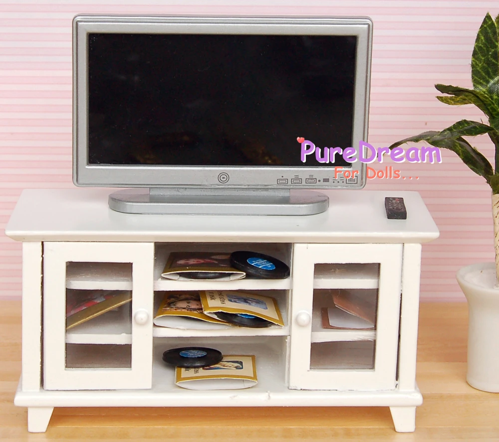 12th Doll House Miniature Resin TV Cabinet Display Bench TV Stand Model 