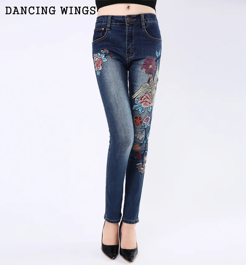Phoenix Embroidered jeans mid waist cotton stretch Slim thin trousers dark blue femme washed casual skinny pencil pants
Phoenix Embroidered jeans mid waist cotton stretch Slim thin trousers dark blue femme washed casual skinny pencil pants