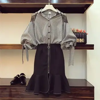 2020 Women Elegant Casual 2 Pieces Sets Ladies Plaid Lantern Sleeve Blouse Tops+Zipper High Waist Mermaid Skirt Sets Suits J26
2020 Women Elegant Casual 2 Pieces Sets Ladies Plaid Lantern Sleeve Blouse Tops+Zipper High Waist Mermaid Skirt Sets Suits J26