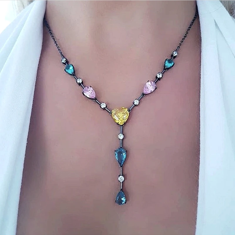 Multicolor Long Pendant Necklaces Water Drop Heart-shaped AAA Cubic zirconia crystal Glass stone bohemian necklace lady Jewelry
Multicolor Long Pendant Necklaces Water Drop Heart-shaped AAA Cubic zirconia crystal Glass stone bohemian necklace lady Jewelry
