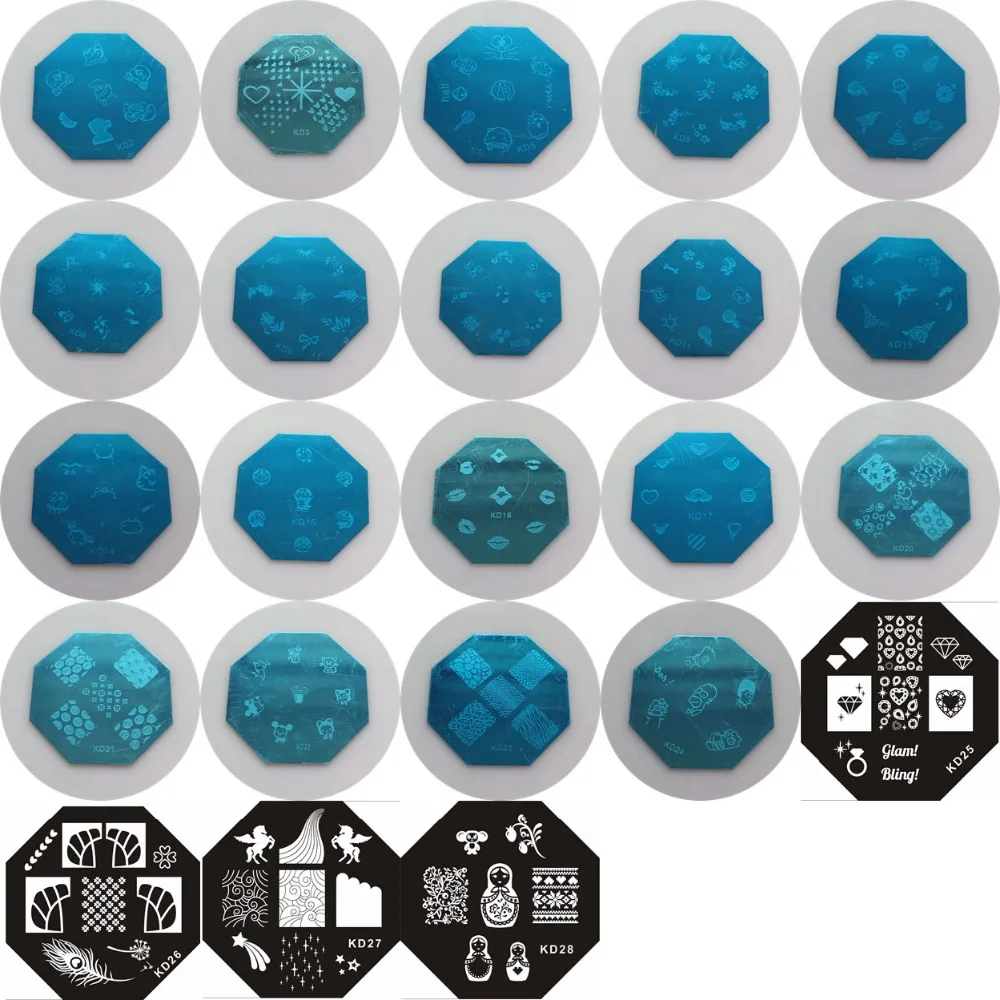 1PC KD01-28 Octagonal Shape Blue Film Nail Art Stamping Image Plate Stainless Stamping Plate Lip Heart Prints Unicorn
1PC KD01-28 Octagonal Shape Blue Film Nail Art Stamping Image Plate Stainless Stamping Plate Lip Heart Prints Unicorn