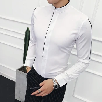 2019 Contrast Piping Stand Collar Shirt Long Sleeve Solid Designer Madarin Collar Slim Fit Camisa Social Masculina Camicie Uomo
2019 Contrast Piping Stand Collar Shirt Long Sleeve Solid Designer Madarin Collar Slim Fit Camisa Social Masculina Camicie Uomo