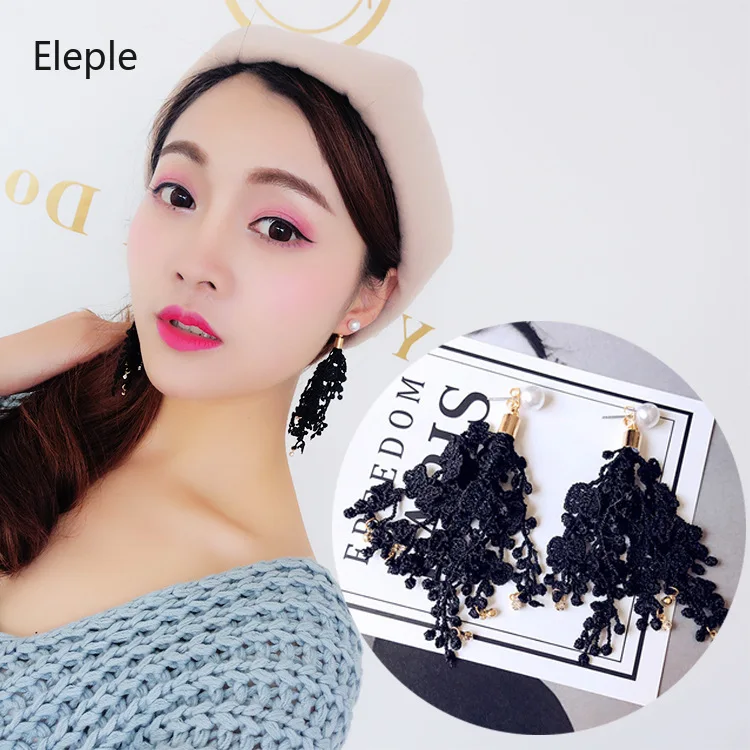 Eleple Women Black Lace Flower With Pearl Long Earrings Wholesale Young Lady Fashion Jewelry Ear Rings For Women Factory B1045
Eleple Women Black Lace Flower With Pearl Long Earrings Wholesale Young Lady Fashion Jewelry Ear Rings For Women Factory B1045