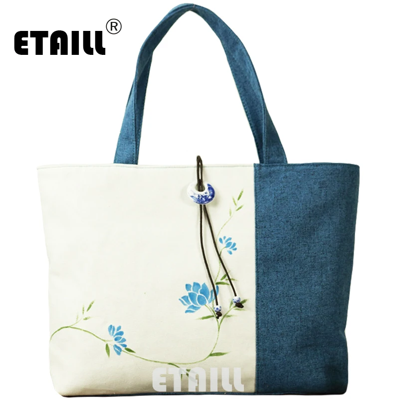ETAILL 2017 New Flower Hand Painted Shoulder Bag Cotton Fabric Chinese style Women Handbags Shopping Bags Stitching Female Bag
ETAILL 2017 New Flower Hand Painted Shoulder Bag Cotton Fabric Chinese style Women Handbags Shopping Bags Stitching Female Bag