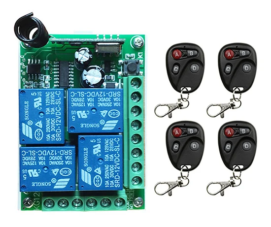 DC12V 4CH 10A Wireless Remote Control Switch System Receiver + Transmitters for Appliances Gate Garage Door/ window /lamp
DC12V 4CH 10A Wireless Remote Control Switch System Receiver + Transmitters for Appliances Gate Garage Door/ window /lamp