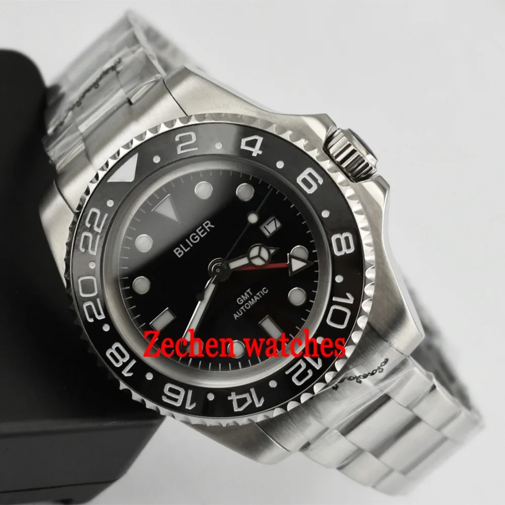 43mm Bliger DG3804 GMT Automatic Mechanical Luminous Mens Watch WristWatch