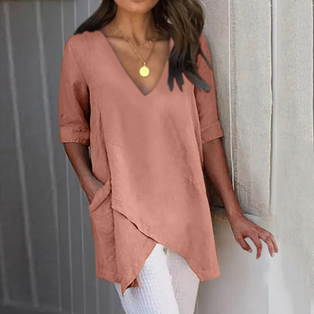 Plus Size Fashion Solid Cotton Irregular Blouse Casual Pockets V-Neck Loose Tee Tops Female Women's Long Sleeve Shirt Pullover
Plus Size Fashion Solid Cotton Irregular Blouse Casual Pockets V-Neck Loose Tee Tops Female Women's Long Sleeve Shirt Pullover