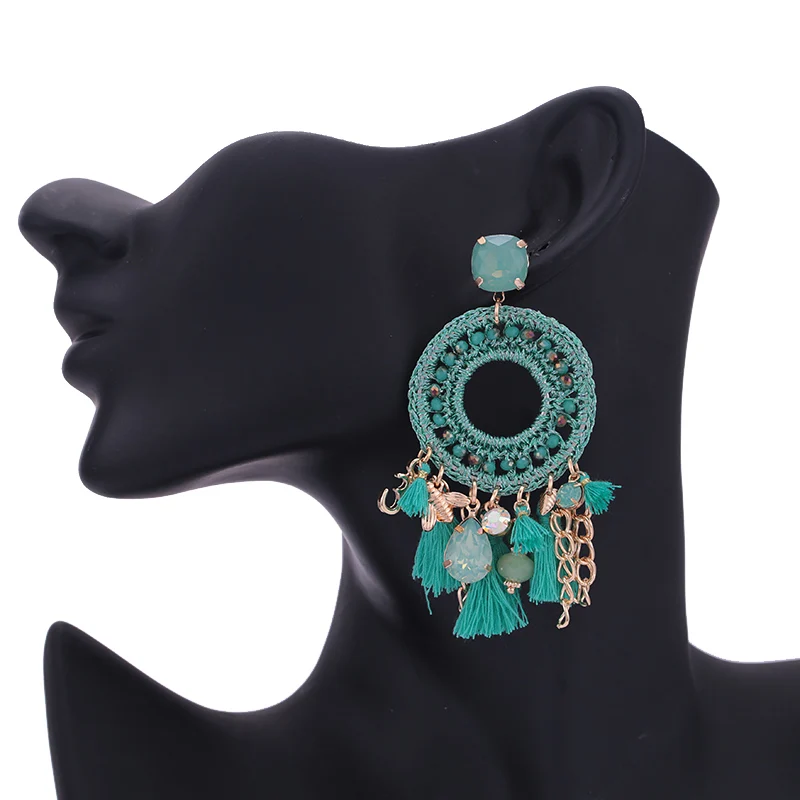 Sehuoran Long Tassel Earrings For Woman Boho Crystal Beads Facted Handmade Pendients Woman wedding Earrings Big Oorbellen Gifts Statements EArrings (4)