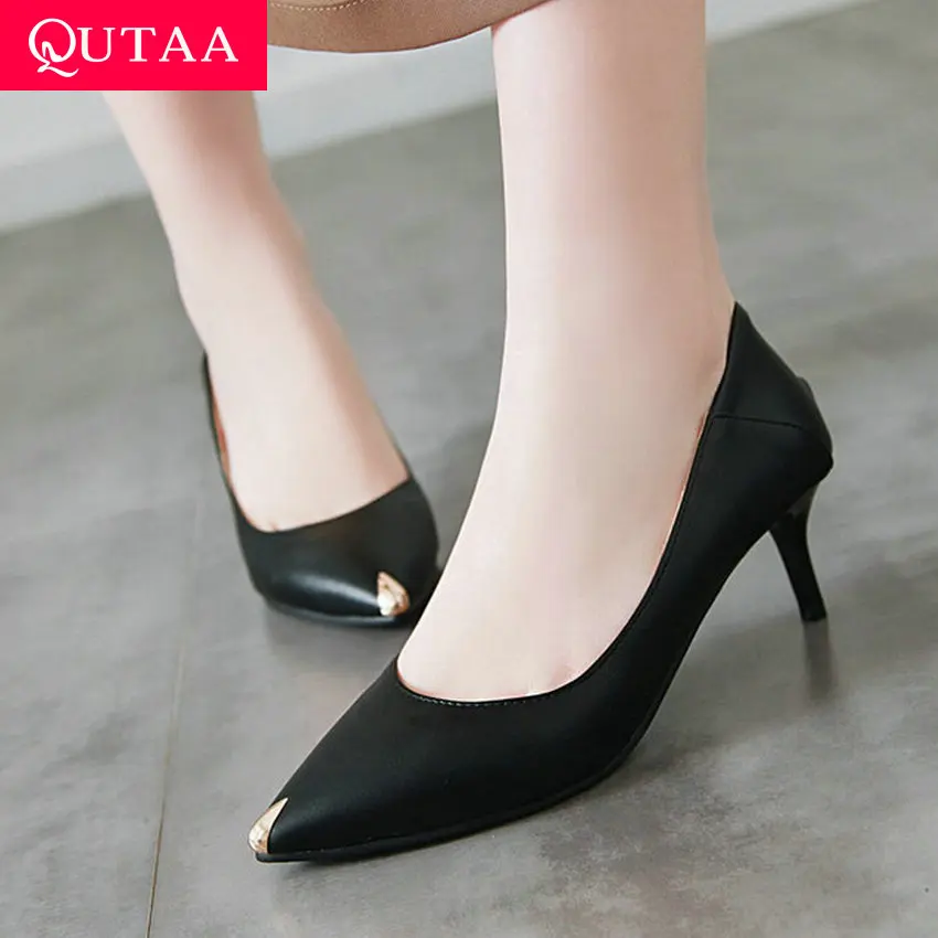 QUTAA 2019 Women Shoes Thin High Heel PU Leather Slip onmetal Pointed Toe Basic Office Shoes Spring Concise All Match Size 34-43
QUTAA 2019 Women Shoes Thin High Heel PU Leather Slip onmetal Pointed Toe Basic Office Shoes Spring Concise All Match Size 34-43