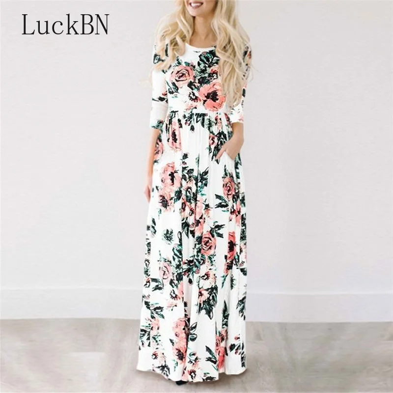 

2019 autumn Long Dress Floral Print Boho Beach Dress Tunic Maxi Dress Women Evening Party Dress Sundress Vestidos de festa XXXL