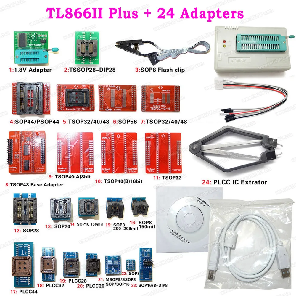 TL866II Plus Universal Minipro Bios Programmer+ 27 Items With BGA48 BGA63 Adapters TL866 PIC Bios High Speed USB Programmer
TL866II Plus Universal Minipro Bios Programmer+ 27 Items With BGA48 BGA63 Adapters TL866 PIC Bios High Speed USB Programmer