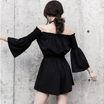 2019 Gothic Slash Neck Chiffon Romper Women Solid Elastic Waist Wide Leg Jumpsuits Sexy Flare Sleeve Loose Overall
2019 Gothic Slash Neck Chiffon Romper Women Solid Elastic Waist Wide Leg Jumpsuits Sexy Flare Sleeve Loose Overall