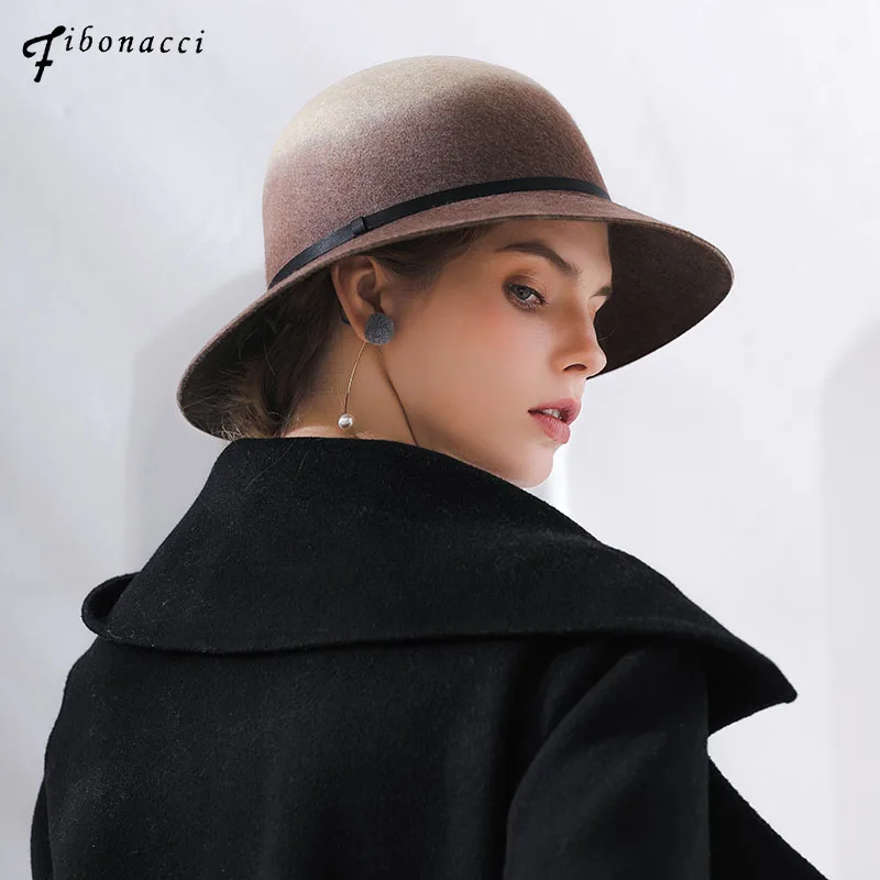 Fibonacci 2018 New Female Gradient Color Fedoras Brand Wool Felt Hat Dome Autumn Winter Trilby Bowler Women Bucket Fedora Hats
Fibonacci 2018 New Female Gradient Color Fedoras Brand Wool Felt Hat Dome Autumn Winter Trilby Bowler Women Bucket Fedora Hats