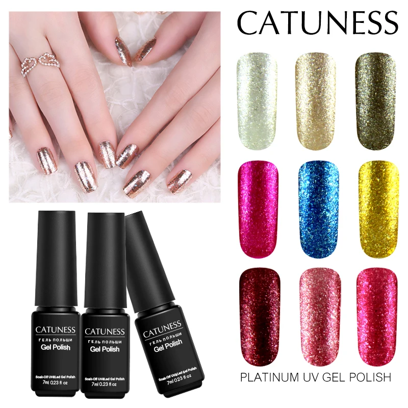 CATUNESS Shimmer Platinum Gold Gel Lacque with Shiny Sequins Effect Need The Base and The Top Coat Gel Varnish Nail Art Design
CATUNESS Shimmer Platinum Gold Gel Lacque with Shiny Sequins Effect Need The Base and The Top Coat Gel Varnish Nail Art Design