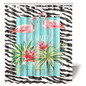 Summer Time Decor Shower Curtain, Exotic Tropic Bird Pink Flamingo with Palm Leaves Bathroom Set with Hooks
Summer Time Decor Shower Curtain, Exotic Tropic Bird Pink Flamingo with Palm Leaves Bathroom Set with Hooks