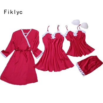 Fiklyc brand four pieces women's lingerie pajamas sets lace floral satin silk ladies big size padded V-neck sleep pijamas sets
Fiklyc brand four pieces women's lingerie pajamas sets lace floral satin silk ladies big size padded V-neck sleep pijamas sets