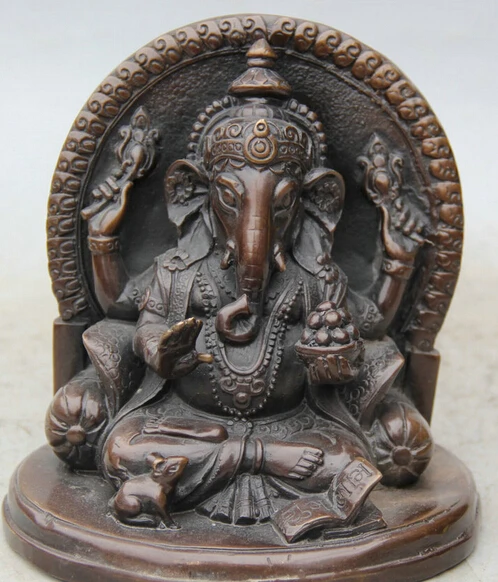 

6" Tibet Buddhism Bronze 4 Arms Ganesh Lord Ganesha Elephant God Buddha Statue S0705