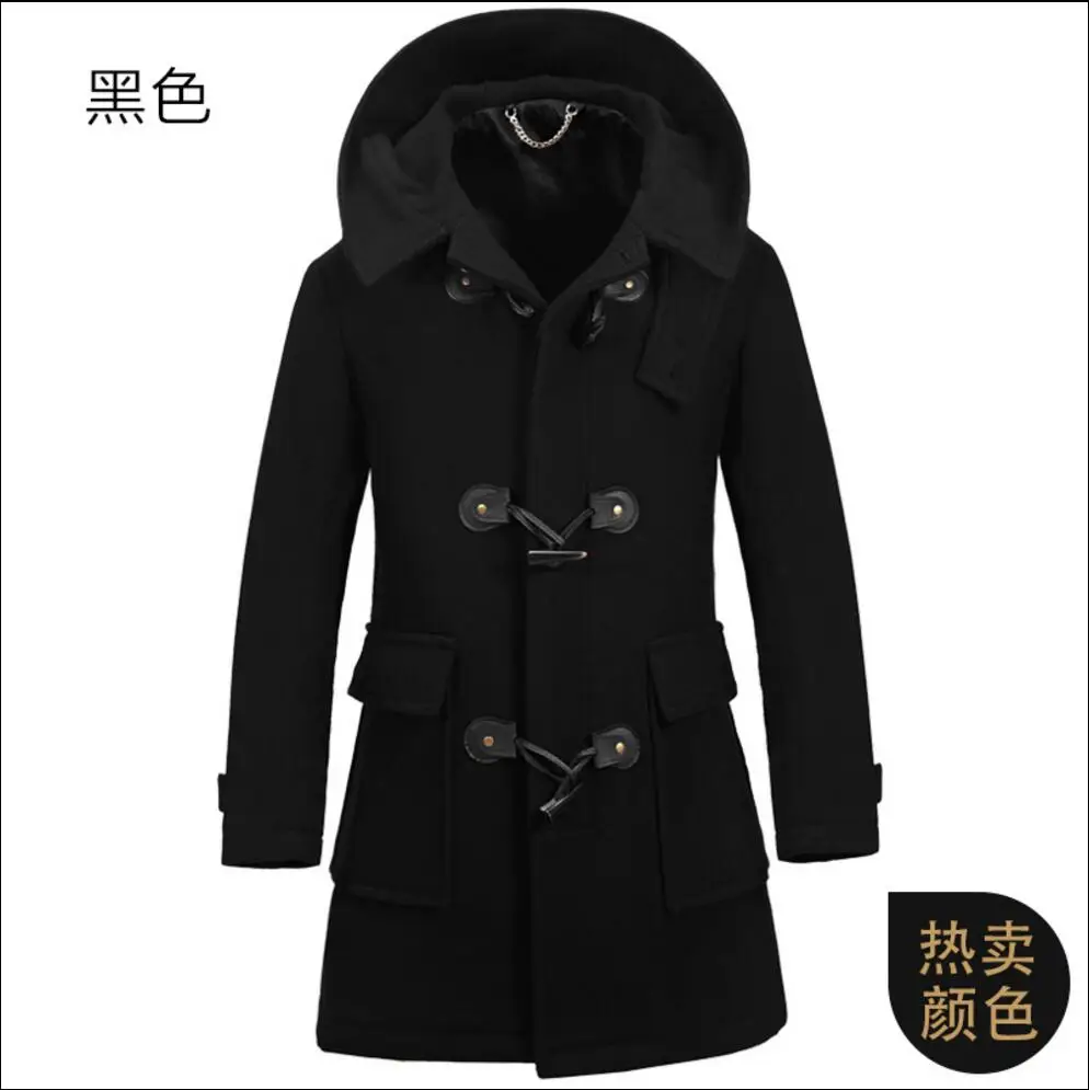 

M-3xl Autumn And Winter Men Casual Wool Long Trench Coat Slim Horn Button Business Cashmere Woolen Jacket Plus Size Clothing