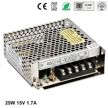 

Best quality 15V 1.7A 25W Switching Power Supply Driver for LED Strip AC 100-240V Input to DC 15V free shipping