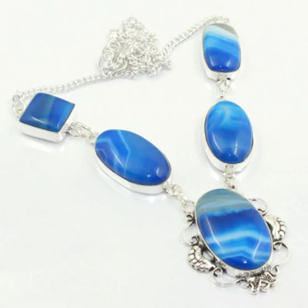 Botswana Agates Necklace Silver Overlay over Copper, 48 cm , N3505