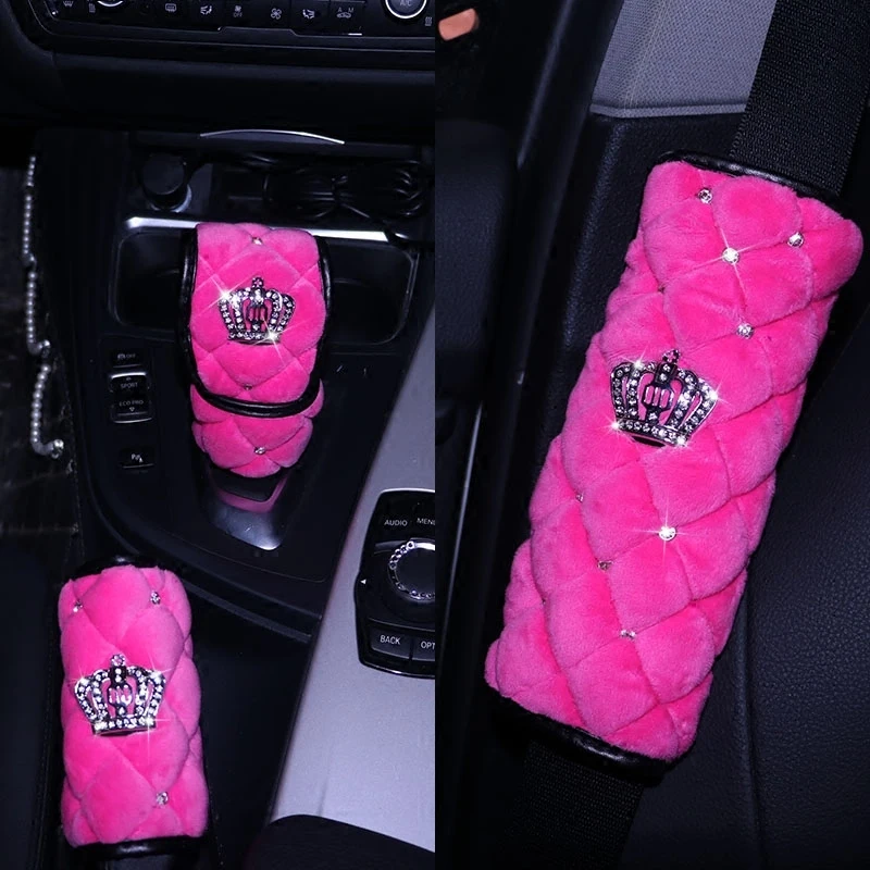 

Crystal Diamond Crown Car Seat Belt Shoulder Pad Driving Seat Belt Girls Vehicle Soft Plush Auto Seatbelt Strap Harness Cover