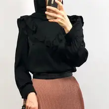 Мусульманские Женские топы с рюшами и длинным рукавом блузка