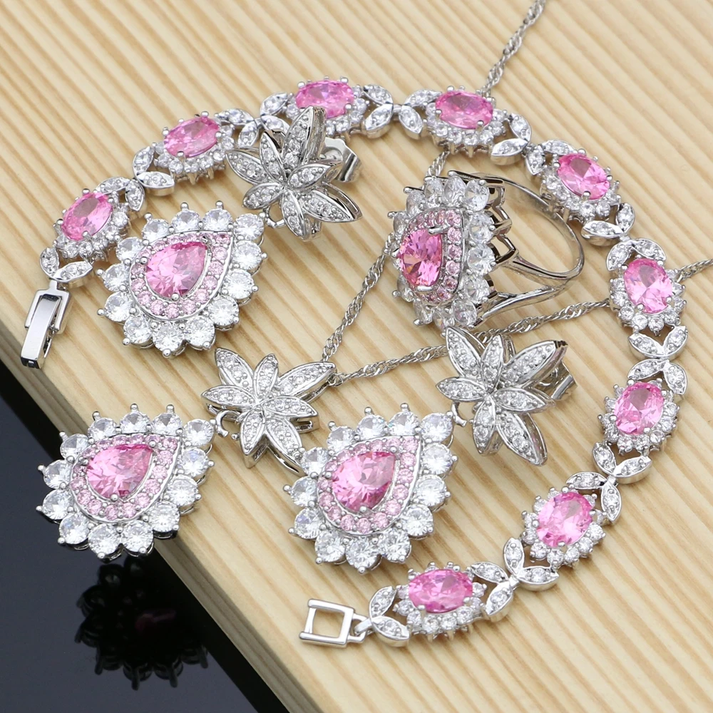 925 Silver Custom Jewelry Sets Natural Pink Crystal For Women Earrings/Pendant/Rings/Bracelet/Necklace Set Dropshipping
925 Silver Custom Jewelry Sets Natural Pink Crystal For Women Earrings/Pendant/Rings/Bracelet/Necklace Set Dropshipping
