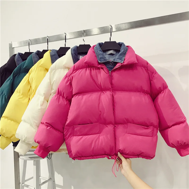 Rose red stand collar short parka women thick spliced cowboy collar padded coat winter jacket 2018 new black white cotton wadded
Rose red stand collar short parka women thick spliced cowboy collar padded coat winter jacket 2018 new black white cotton wadded