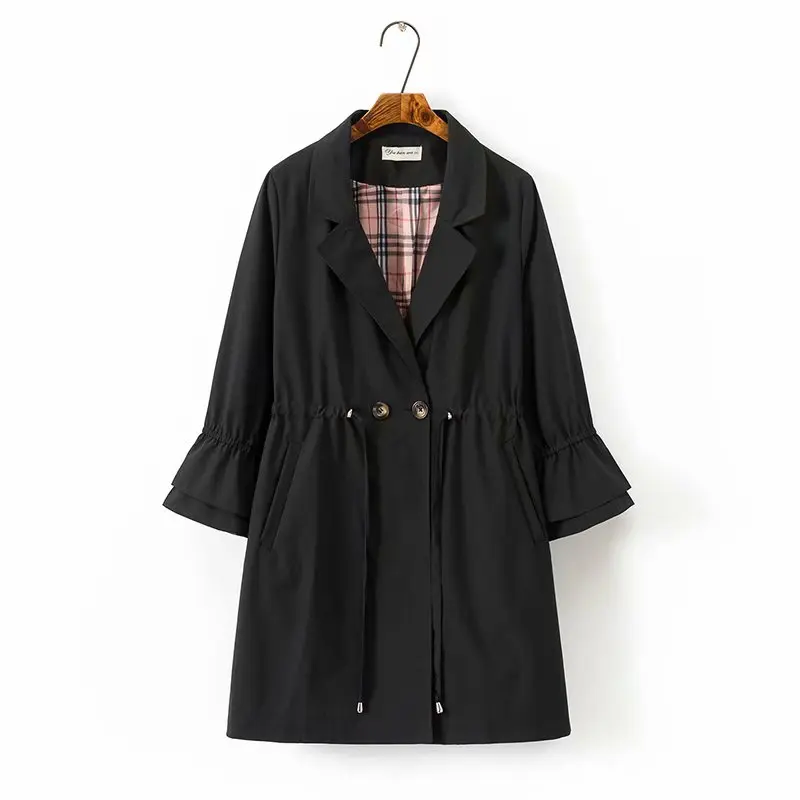 2019 autumn XL new windbreaker Korean version of the nine-point sleeve was thin solid color long black trench coat female A244
2019 autumn XL new windbreaker Korean version of the nine-point sleeve was thin solid color long black trench coat female A244