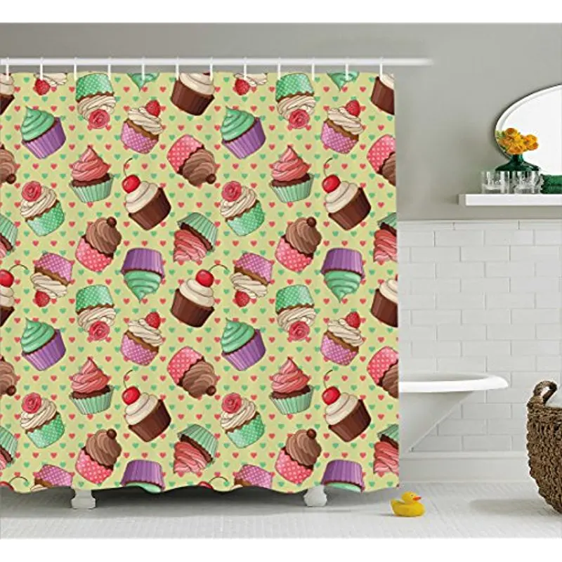 Vixm Kitchen Decor Shower Curtain Coffee Shop Bakery Inspired Cupcake Pattern on Polka Dot Hearts Backdrop Fabric Bath Curtains
Vixm Kitchen Decor Shower Curtain Coffee Shop Bakery Inspired Cupcake Pattern on Polka Dot Hearts Backdrop Fabric Bath Curtains