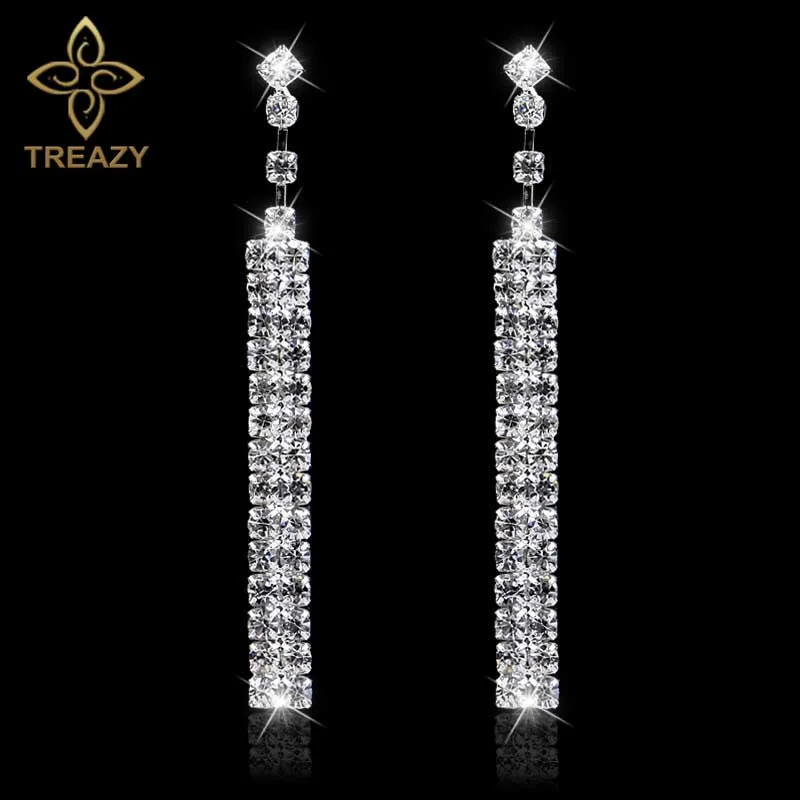TREAZY Diamante Rhinestone Strip Wedding Long Earrings Silver Color Full Crystal Dangle Earrings For Women Bridal Jewelry Gift
TREAZY Diamante Rhinestone Strip Wedding Long Earrings Silver Color Full Crystal Dangle Earrings For Women Bridal Jewelry Gift