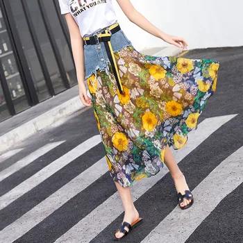 2019 S/S New Fashion Women Skirt Floral Chiffon Splicing Denim Skirt High Quality Long Skirt Mujer Faldas Jupe Free Shipping
2019 S/S New Fashion Women Skirt Floral Chiffon Splicing Denim Skirt High Quality Long Skirt Mujer Faldas Jupe Free Shipping