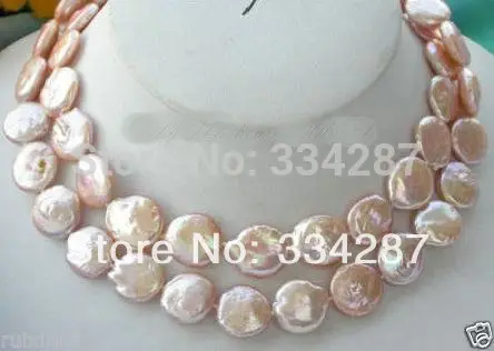 really 11-12MM freshwater pink pearl coin necklace 32" |
