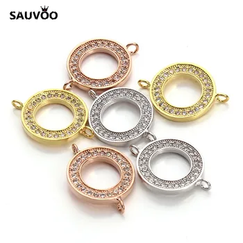 SAUVOO 2pcs/lot Gold Color Round Circle Pendant with Micro Pave CZ Crystal 2 Holes Connectors Charms for DIY Jewelry Making
SAUVOO 2pcs/lot Gold Color Round Circle Pendant with Micro Pave CZ Crystal 2 Holes Connectors Charms for DIY Jewelry Making