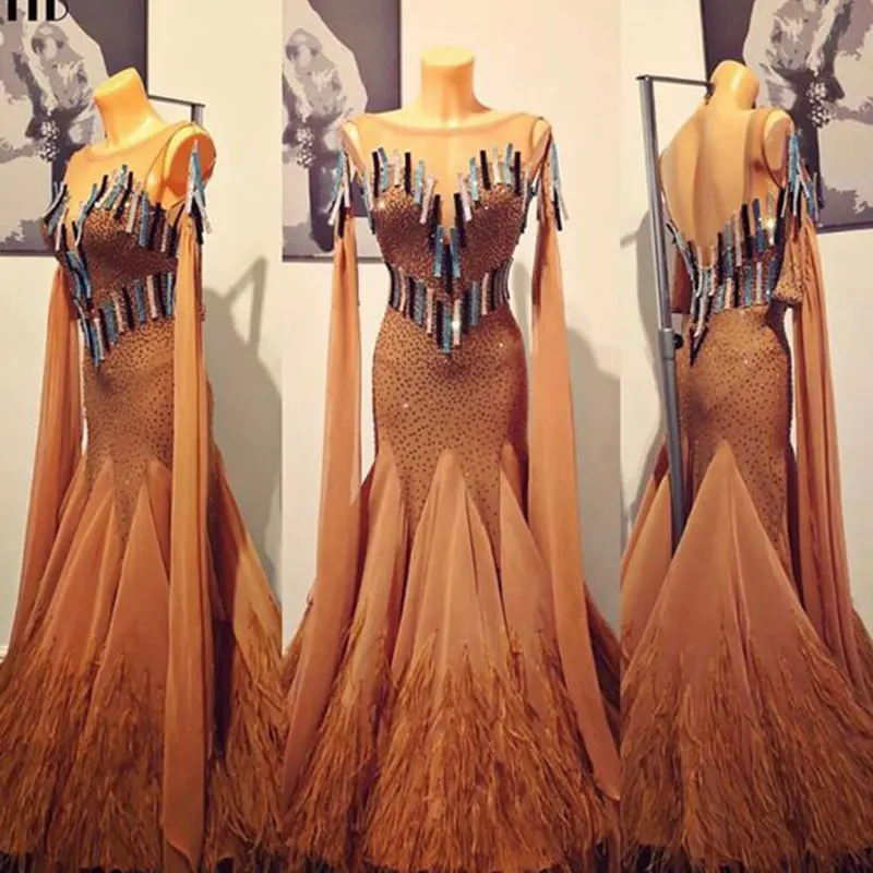 Modern Waltz Tango Ballroom Dance Dress,Smooth Ballroom Dress,Standard Ballroom Dress ,feather Rhinestone dance dress
Modern Waltz Tango Ballroom Dance Dress,Smooth Ballroom Dress,Standard Ballroom Dress ,feather Rhinestone dance dress