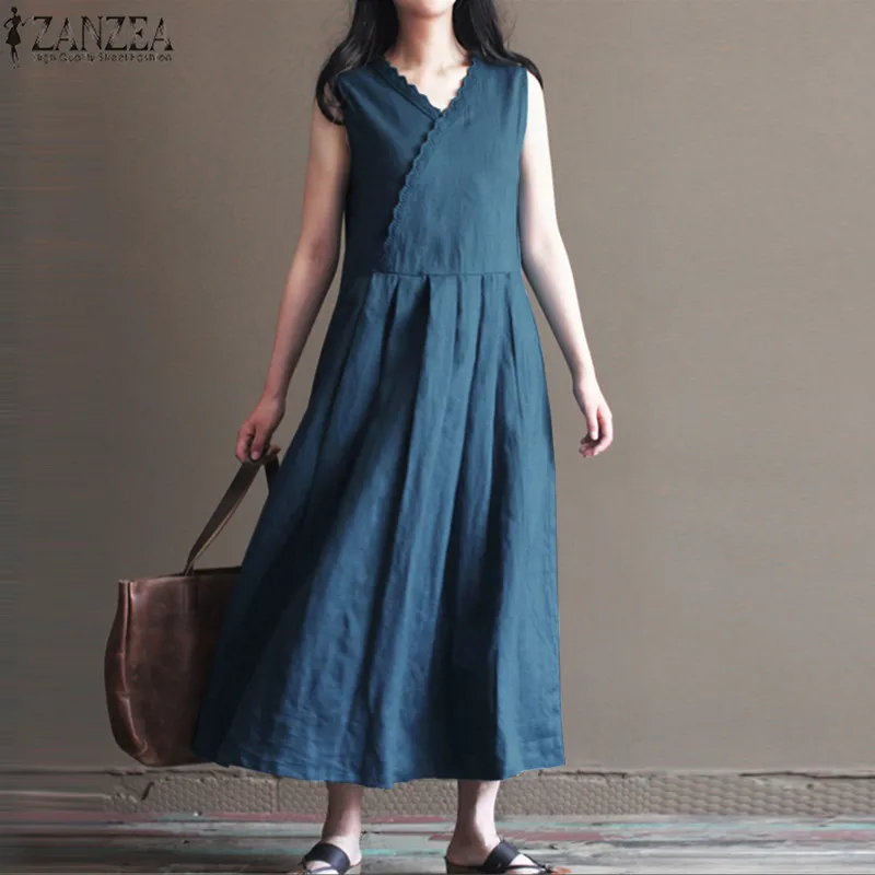 ZANZEA Elegant Women V Neck Sleeveless Loose Baggy Summer Casual Dress Solid Cotton Linen Beach Party Long Vestido Plus Size
ZANZEA Elegant Women V Neck Sleeveless Loose Baggy Summer Casual Dress Solid Cotton Linen Beach Party Long Vestido Plus Size