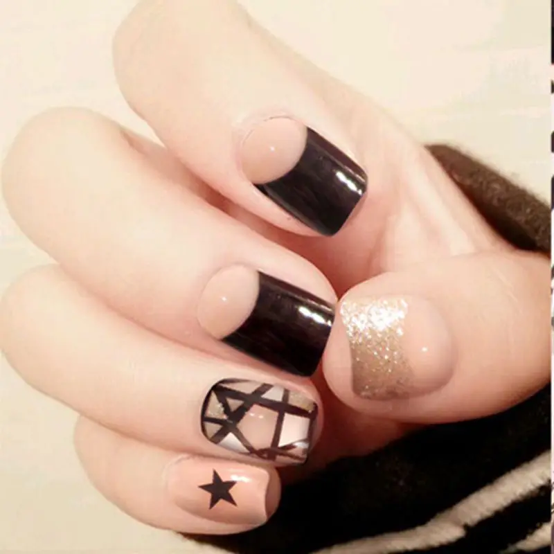 24Pcs Shiny Black Star False Nails Clear Glitter French Fake Nail Tips DIY Press On Nail Manicure Salon Products Z083
24Pcs Shiny Black Star False Nails Clear Glitter French Fake Nail Tips DIY Press On Nail Manicure Salon Products Z083