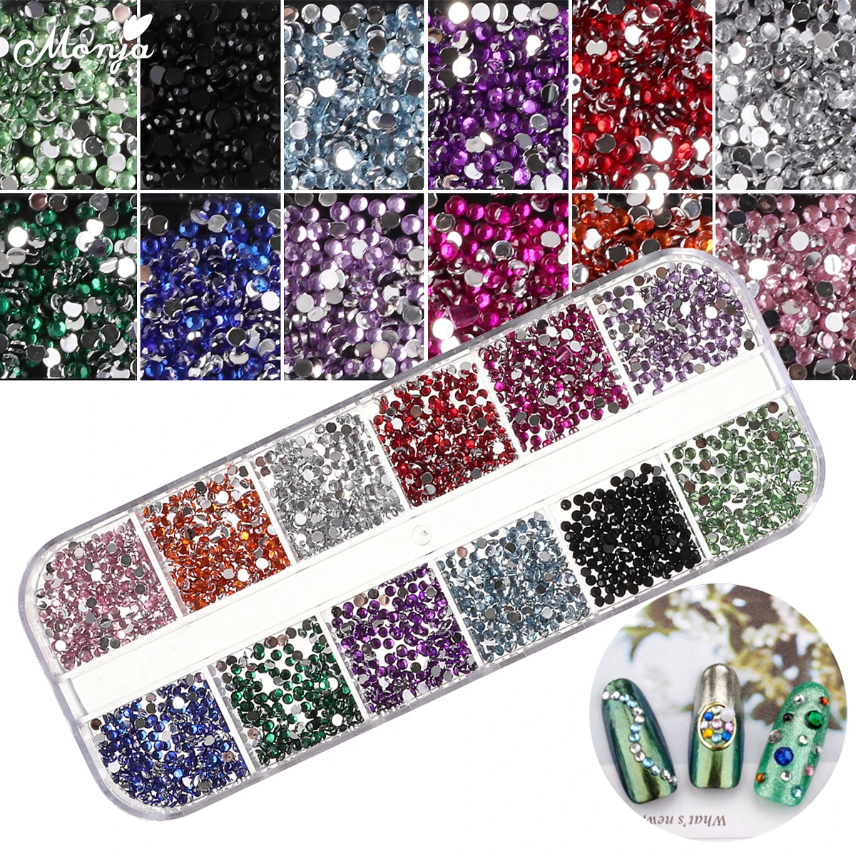 Monja 2/4mm 12 Gird/Box Nail Art Flat Back Glitter Rhinestone 3D DIY Charm Round Rhinestone Decorations Accessories Manicure Too
Monja 2/4mm 12 Gird/Box Nail Art Flat Back Glitter Rhinestone 3D DIY Charm Round Rhinestone Decorations Accessories Manicure Too
