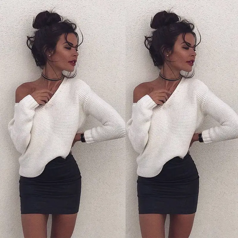 New 2017 Women Long Sleeve Knitted V neck Pullover Loose Tops Sweater Casual Solid White Jumper Coat
New 2017 Women Long Sleeve Knitted V neck Pullover Loose Tops Sweater Casual Solid White Jumper Coat