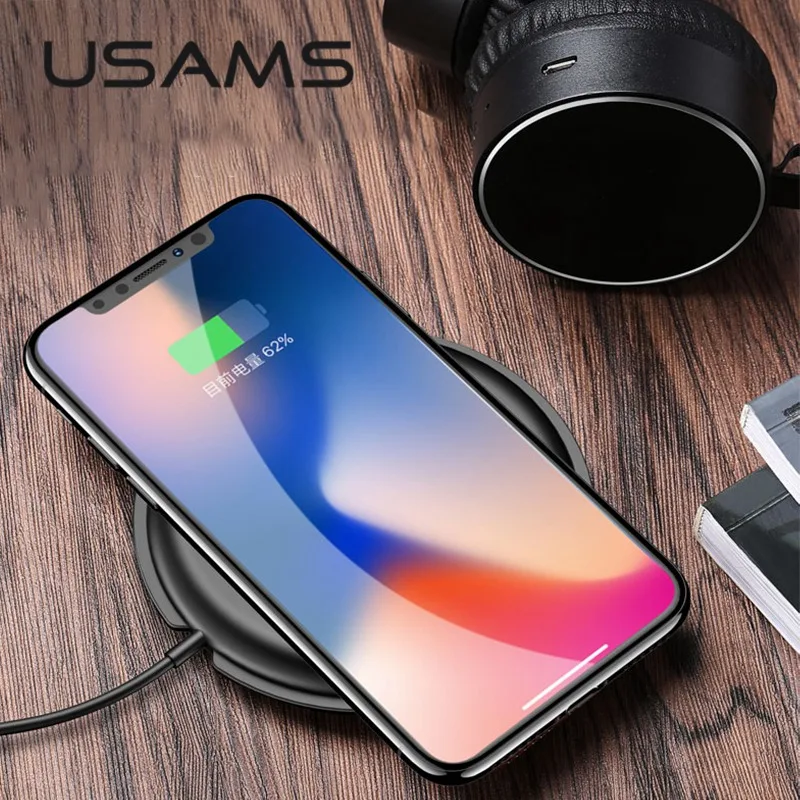 

USAMS Qi Wireless Charger for iPhone XS MAX X 8plus Fast Charging for Samsung S7 S8 S9 Plus Mobile Phone Wireless Charging Pad