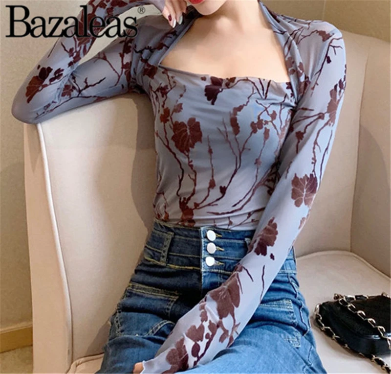 Brand Flora Print Square Neckline Basic T Shirt Casual Hollow Out Women Shirt All Match Fitness Elastic T Shirts
Brand Flora Print Square Neckline Basic T Shirt Casual Hollow Out Women Shirt All Match Fitness Elastic T Shirts
