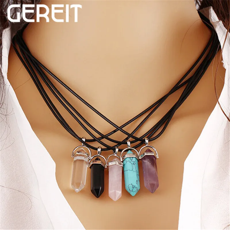 GEREIT Boho Hexagonal Column Pink Natural Stone Opal Pendant Kpop Leather Chains Choker Necklace For Women Friendship Pendents
GEREIT Boho Hexagonal Column Pink Natural Stone Opal Pendant Kpop Leather Chains Choker Necklace For Women Friendship Pendents