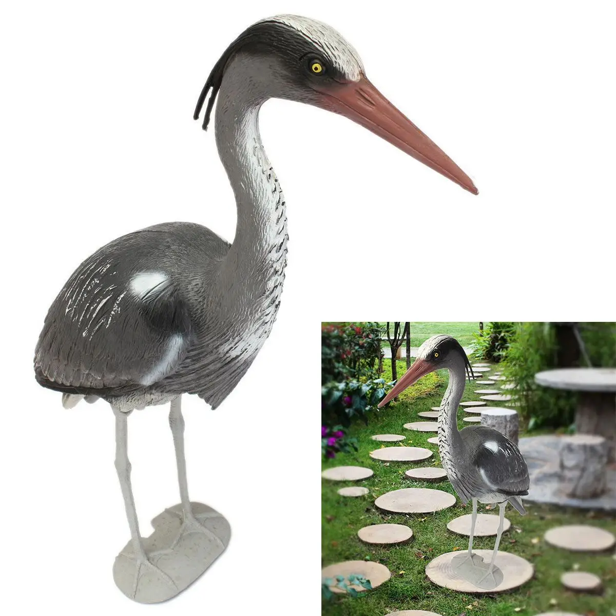 Lifelike Large Plastic Resin Decoy Heron Garden Ornament Bird Scarer Fish Pond Garden decoration