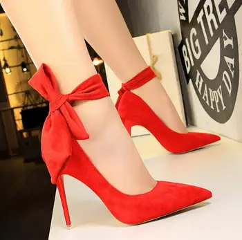 European and American style super high heel stiletto simple suede shallow mouth pointed word with straps bow shoes high heels
European and American style super high heel stiletto simple suede shallow mouth pointed word with straps bow shoes high heels