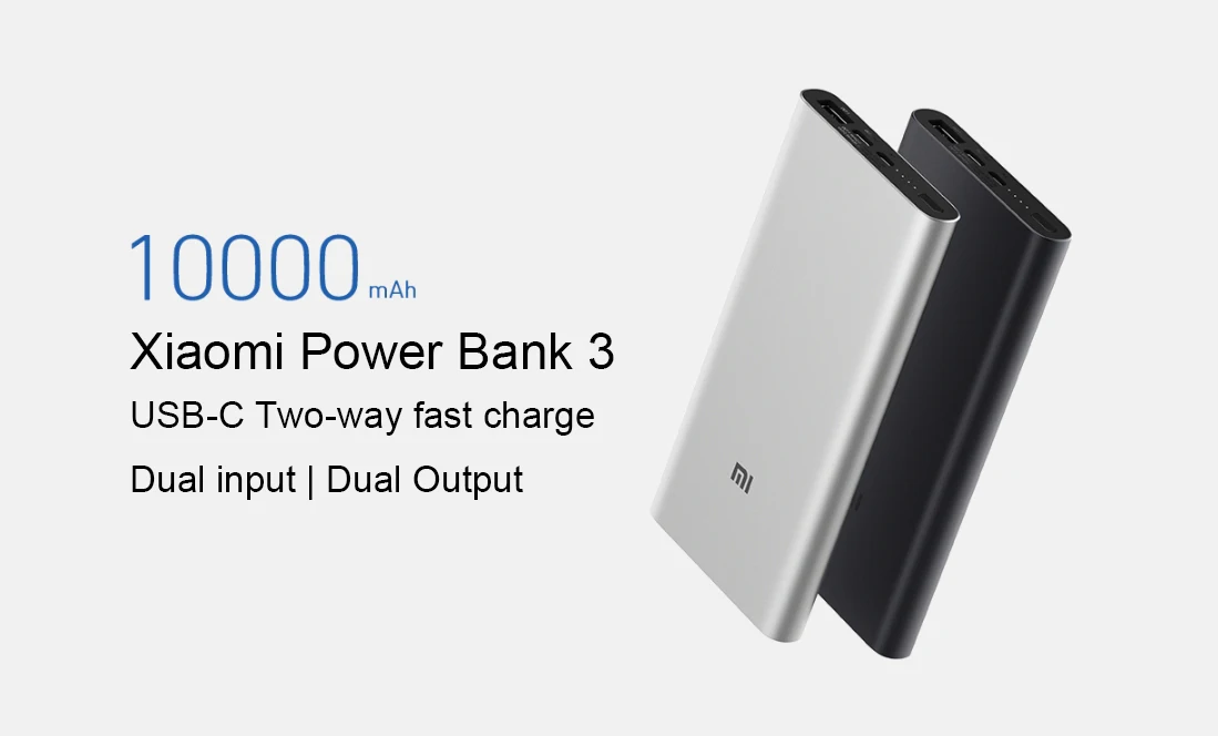 Xiao mi power Bank 3 10000 мАч PLM12ZM usb type C QC3.0 Быстрая зарядка bank портативное зарядное