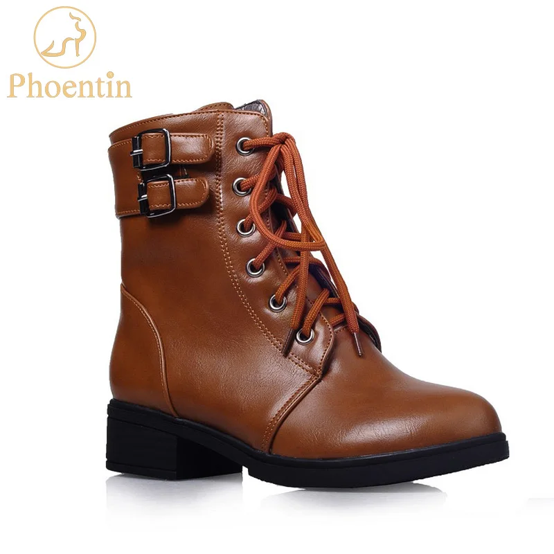 Phoentin PU leather winter boots women med square heel mid calf platform boots lace up buckle brown women's winter shoes FT230
Phoentin PU leather winter boots women med square heel mid calf platform boots lace up buckle brown women's winter shoes FT230