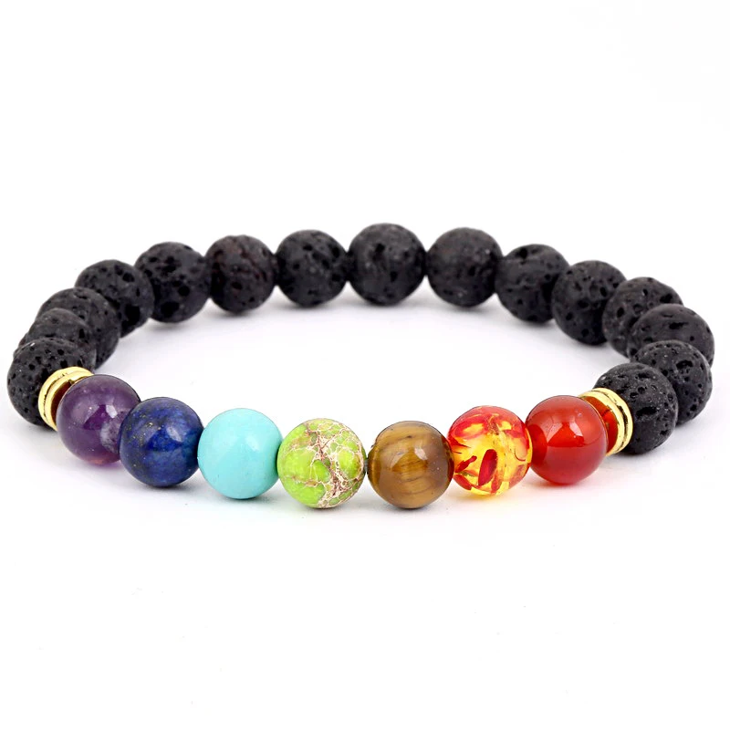 

Black Lava Volcanic stone 7 Chakra Bracelet,Natural Stone Yoga Bracelet,Healing Reiki Prayer Balance Buddha Beads Bracelet