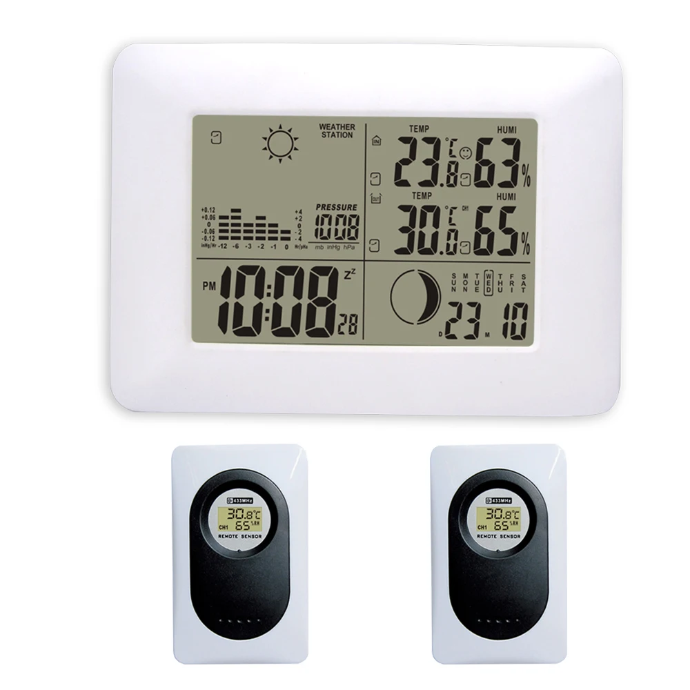 White RF Digital Wireless Weather Station with Blue Backlight Indoor Outdoor Thermometer Hygrometer Barometer 2 Remote Sensors
White RF Digital Wireless Weather Station with Blue Backlight Indoor Outdoor Thermometer Hygrometer Barometer 2 Remote Sensors